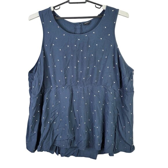 Womens Torrid Blue Polka Dot Tank Top 100% Rayon Sleeveless Button Back Size 6 - Picture 1 of 8